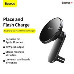 Đế giữ điện thoại tích hợp nam châm và Sạc không dây dùng trên xe ô tô Baseus Big Energy Car Mount Wireless Charger (15W, Magsafe Wireless Quick Charger and Holder for Car)