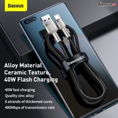 Cáp sạc nhanh, siêu bền Baseus Cafule Metal Series Type C 40W (USB to Type C, Zinc Alloy Material, Super Quick charge & Data Cable)