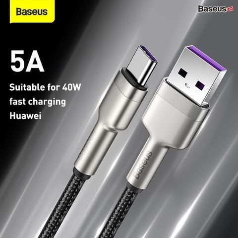 Cáp sạc nhanh, siêu bền Baseus Cafule Metal Series Type C 40W (USB to Type C, Zinc Alloy Material, Super Quick charge & Data Cable)