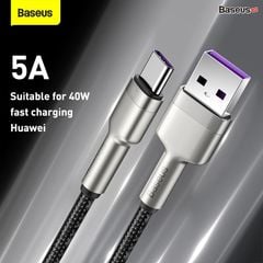 Cáp sạc nhanh, siêu bền Baseus Cafule Metal Series Type C 40W (USB to Type C, Zinc Alloy Material, Super Quick charge & Data Cable)