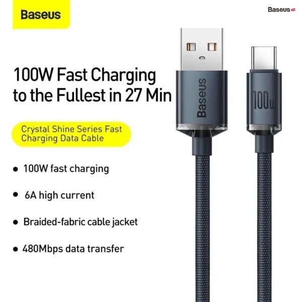 Cáp Sạc Siêu Nhanh Baseus Crystal Shine Series Fast Charging USB to Type-C 100W (Supercharge 5A & Data Cable)