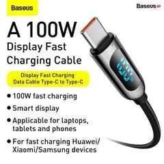 Cáp sạc nhanh C to C 100W Baseus Display Fast Charging Data Cable (100W, 20V/5A, 480Mbps, LED indicator, E-marker chip, QC/PD Quick charge cable)