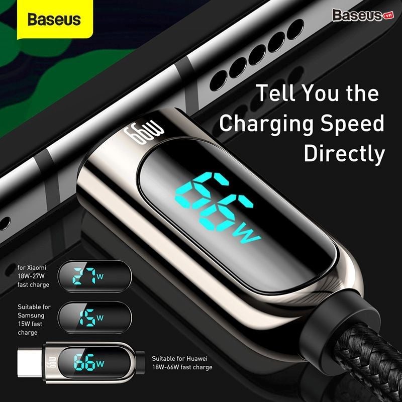 Cáp Sạc Nhanh Baseus Display Fast Charging Data Cable USB to Type-C 66W