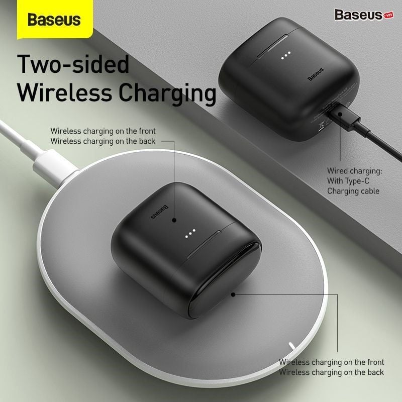 Tai nghe Bluetooth Baseus Encok W06 True Wireless Earphones (TWS, Wireless charger, APT-X Support, iP55, CVC Noise Canceling, New Upgrade Model 2021)