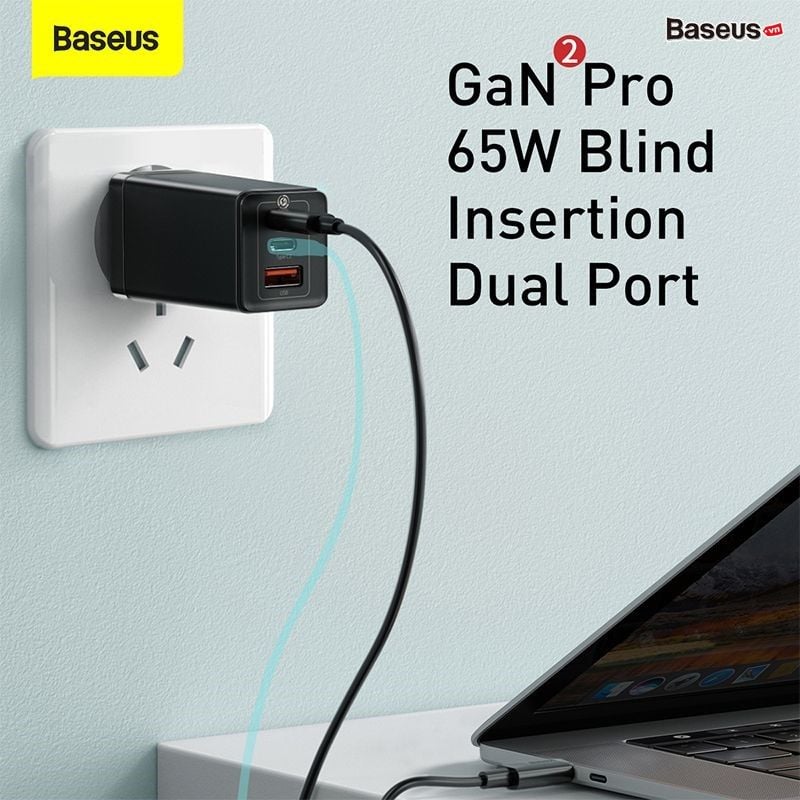 Bộ sạc nhanh Baseus GaN2 Pro Quick Charger 65W (Type Cx2 + USB, PD3.0/PPS/QC4.0/SCP/FCP Multi Quick Charge Protocol, GaN2 Technology)