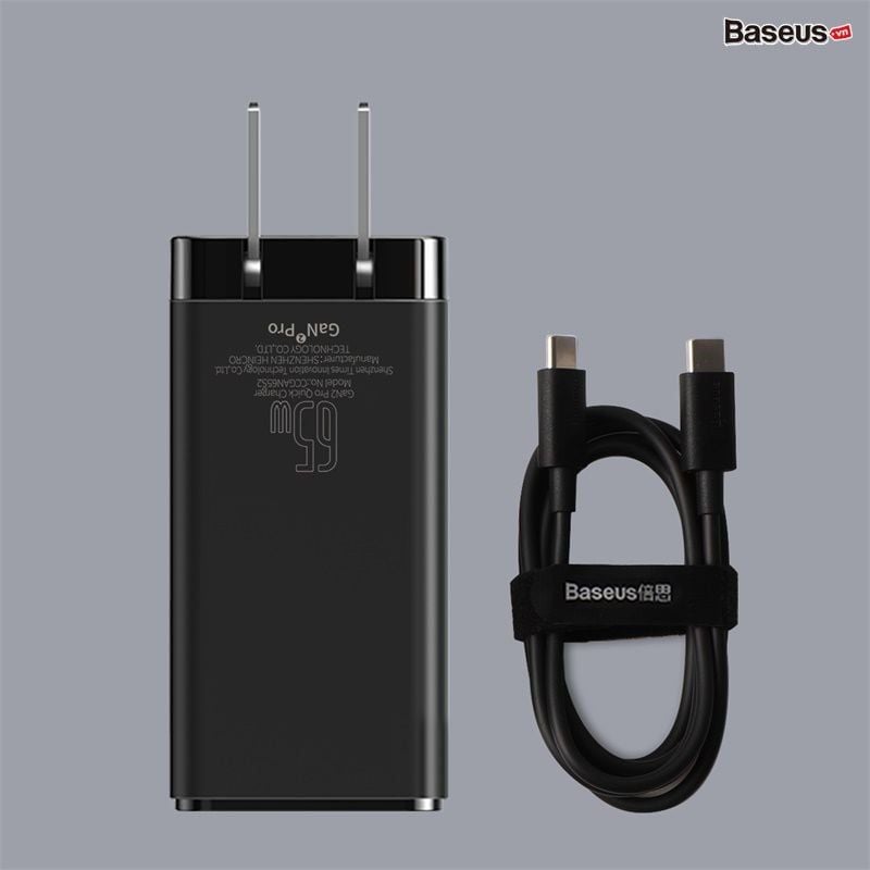 Bộ sạc nhanh Baseus GaN2 Pro Quick Charger 65W (Type Cx2 + USB, PD3.0/PPS/QC4.0/SCP/FCP Multi Quick Charge Protocol, GaN2 Technology)