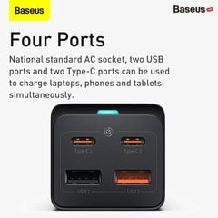 Bộ sạc nhanh tích hợp dây nguồn nối dài Baseus GaN3 Pro Desktop Powerstrip 5 in 1 65W/100W (USB*2, Type C*2, AC 100V-240V, Quick Charger)