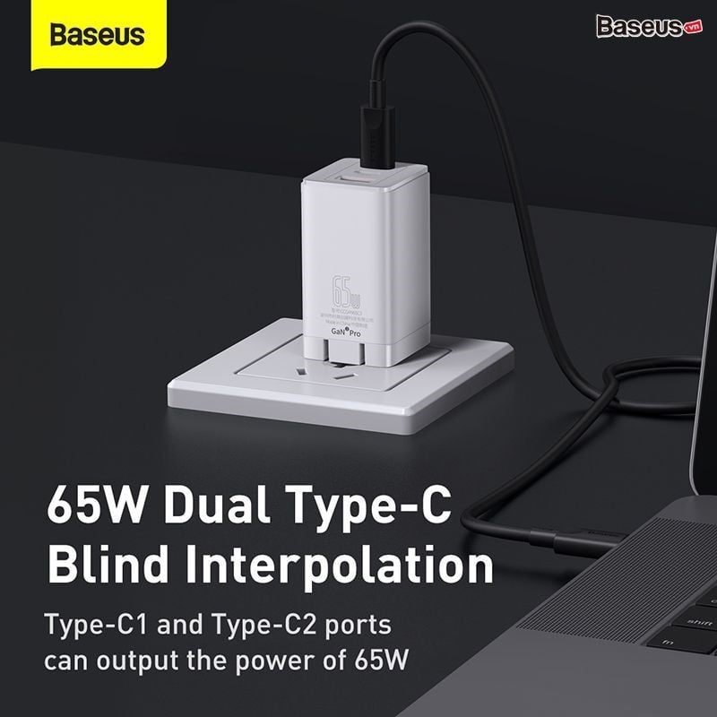 Bộ Sạc Nhanh Baseus GaN5 Pro Quick Charger 65W (Type Cx2 + USB, PD3.0/PPS/QC4.0/SCP/FCP Multi Quick Charge Protocol, New Upgrade Technology)