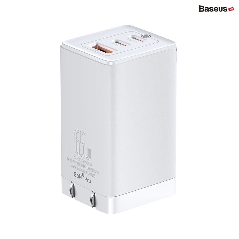 Sạc nhanh Baseus GaN5 Pro 65W – 2 cổng Type-C + 1 USB, hỗ trợ PD3.0, PPS, QC4.0, SCP, FCP, công nghệ GaN nâng cấp mới