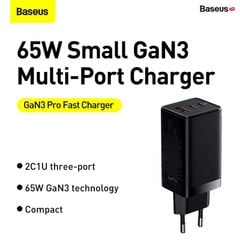 Bộ Sạc Nhanh Baseus GaN3 Pro Fast Charger 2C+U 65W & Baseus Xiaobai Type-C to Type-C 100W