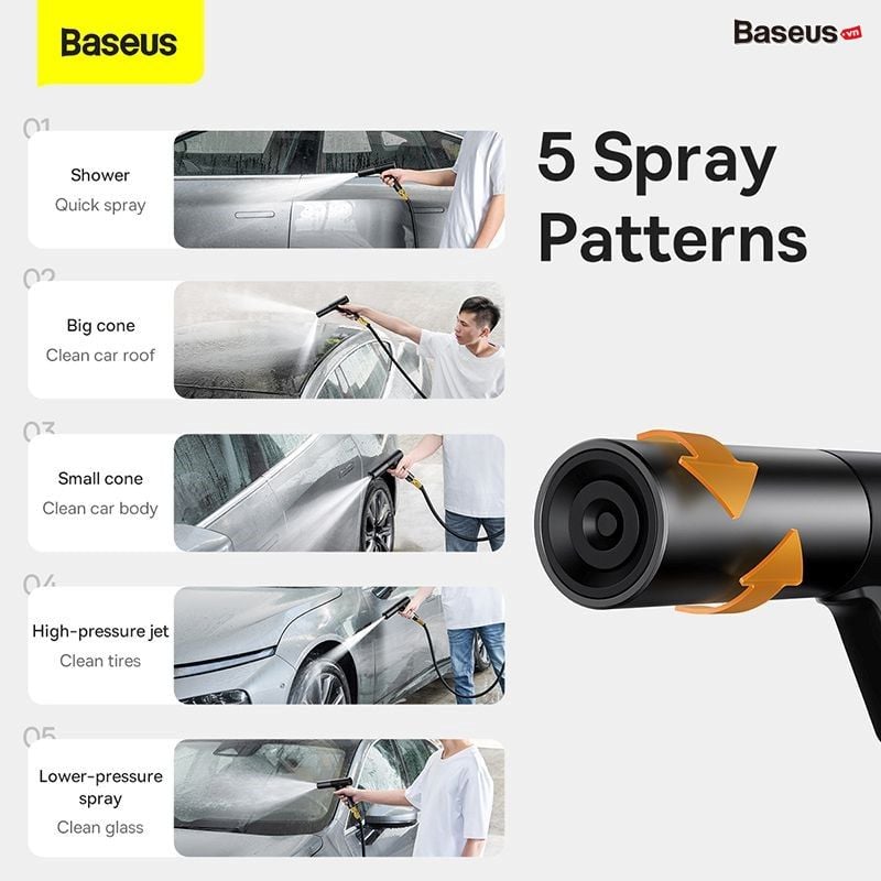 Bộ Vòi Tăng Áp Xịt Rửa Xe Ô Tô Baseus GF5 Car Wash Spray Nozzle