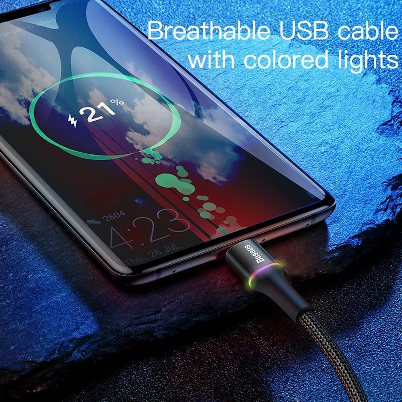 Cáp sạc nhanh Baseus Halo Type-C – 3A, QC 3.0, đèn LED, dùng cho Samsung S8/9, Note 8/9, Huawei, Xiaomi, bền và ổn định
