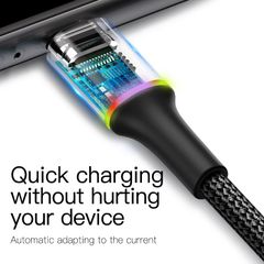 Cáp sạc nhanh Baseus Halo Type-C – 3A, QC 3.0, đèn LED, dùng cho Samsung S8/9, Note 8/9, Huawei, Xiaomi, bền và ổn định