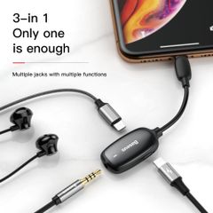 Bộ chuyển cổng Lightning sang Audio AUX 3.5mm + Dual Lightning Baseus L51 cho iPhone/iPad (Vừa sạc pin vừa nghe nhạc, có hỗ trợ Micro/Đàm thoại)