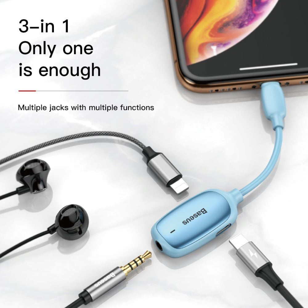 Bộ chuyển cổng Lightning sang Audio AUX 3.5mm + Dual Lightning Baseus L51 cho iPhone/iPad (Vừa sạc pin vừa nghe nhạc, có hỗ trợ Micro/Đàm thoại)