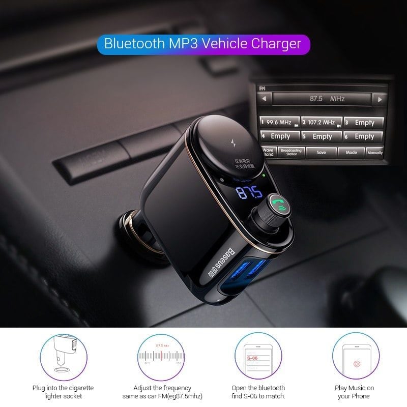 Bộ tẩu sạc trên xe hơi Baseus S06 Locomotive Bluetooth MP3 Vehicle Charger