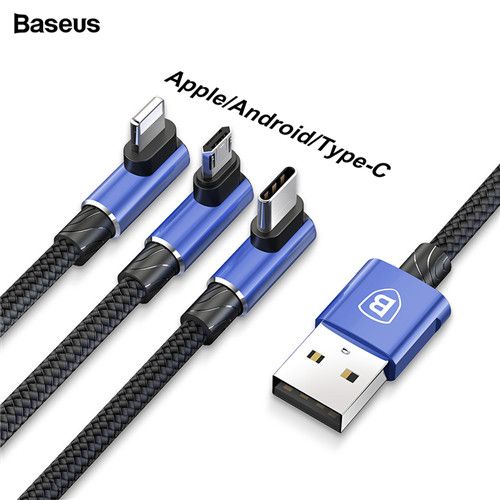 Cáp sạc và truyền dữ liệu tốc độ cao Baseus MVP tích hợp 3 đầu kết nối Type C, Android và Lightning ( Đầu L góc 90 độ thiết kế dành cho Game Thủ)