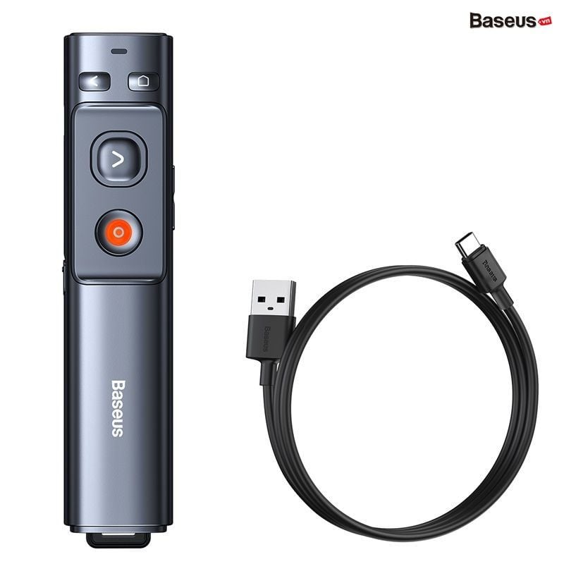 Bút Laser trình chiếu Baseus Orange Dot Wireless Presenter cho Laptop/Macbook (100m. 2.4Ghz USB/Type C Receiver, Wireless Remote Control, Red Laser Pointer/Presenter)