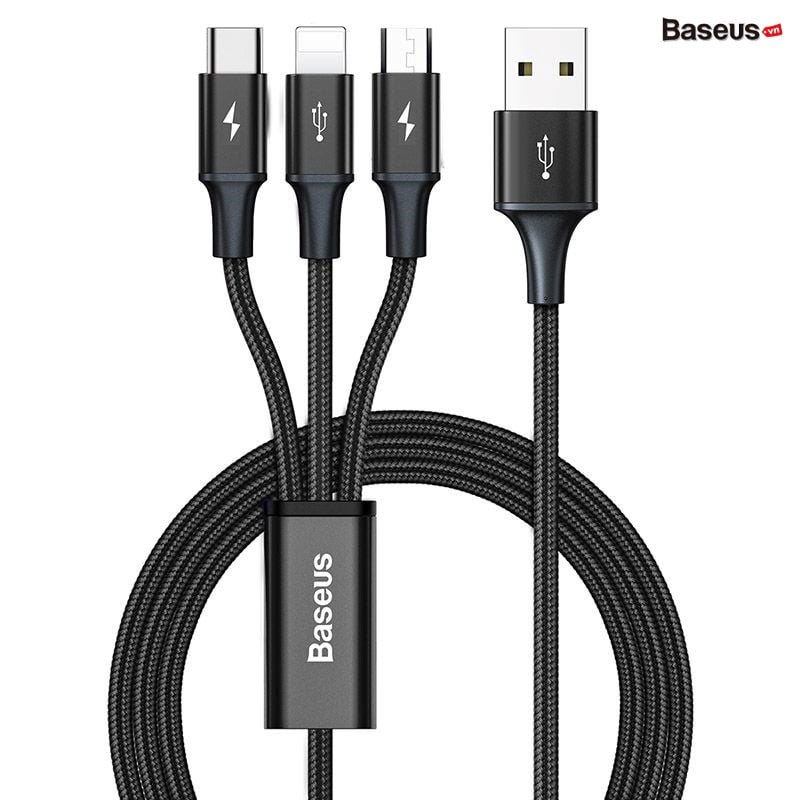 Cáp sạc đa năng Baseus Rapid Series 3-in-1 cable 1.2m For IP+Micro+Type-C Black