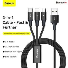 Cáp Sạc 3 Đầu Siêu Bền Baseus Rapid Series 3-in-1 USB to Type C/Lightning/Micro