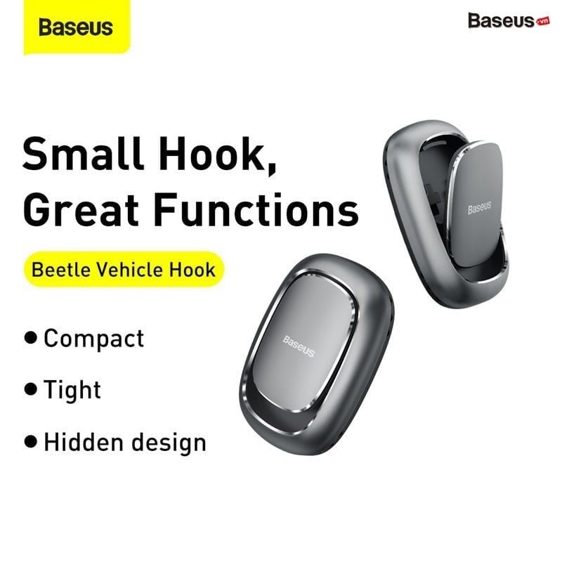 Miếng dán móc treo đa năng Baseus Beetle Vehicle Hook (2 PCS/Set, Aluminum Alloy, 3M Sticker Paste Holder for Car and Home)