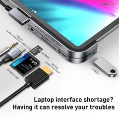 Hub chuyển 6 trong 1 Baseus Bend Angle No.7 dùng cho iPad Pro 2018 11/12.9 inches (Type C to USB3.0+ HDMI + SD/Micro SD + Audio 3.5mm+C PD, Extended InterfacesHub)