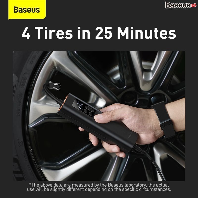 Máy bơm lốp Baseus Super Mini – 150PSI, 30L/phút, LED hiển thị, nhỏ gọn, dùng cho ô tô, xe máy, xe đạp