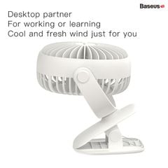 Quạt kẹp mini để bàn Baseus Box Clamping Fan (Pin sạc 2000mAh, 3 cấp tốc độ, đèn LED, xoay 360 độ )