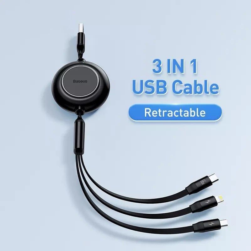 Cáp Sạc Dây Rút Thế Hệ Mới Baseus Bright Mirror 2 Series Retractable 3-in-1 (USB to M+L+C 3.5A 1.1m)