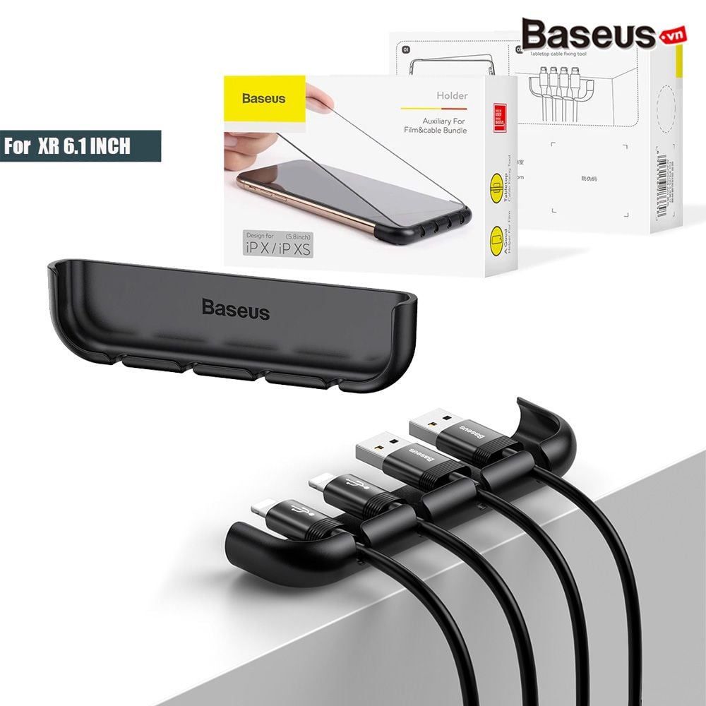 Bộ cố định dây cáp kiêm hỗ trợ dán màn hình Baseus Cable Fixing Magic Tool LV378 cho iPhone X/ XS/ XR/ XS Max (Cable Organizer and Tempered Glass Installation Helper)