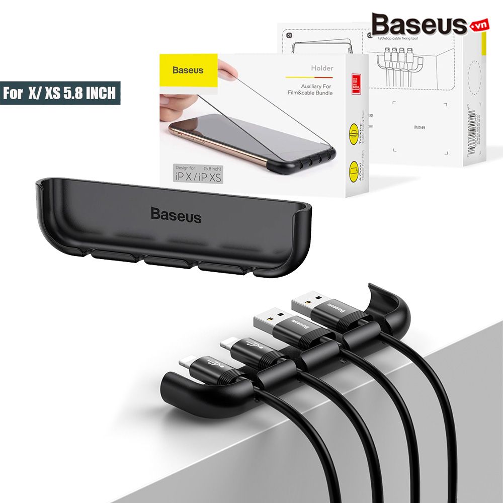 Bộ cố định dây cáp kiêm hỗ trợ dán màn hình Baseus Cable Fixing Magic Tool LV378 cho iPhone X/ XS/ XR/ XS Max (Cable Organizer and Tempered Glass Installation Helper)