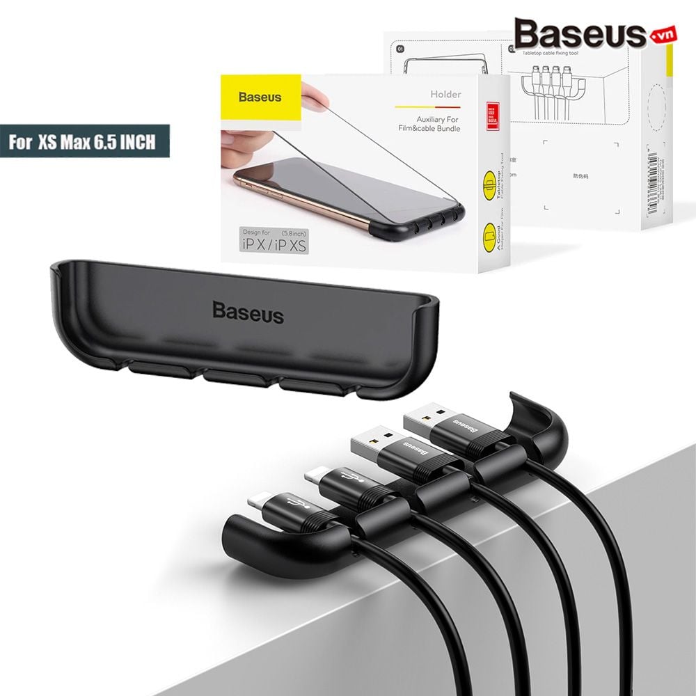 Bộ cố định dây cáp kiêm hỗ trợ dán màn hình Baseus Cable Fixing Magic Tool LV378 cho iPhone X/ XS/ XR/ XS Max (Cable Organizer and Tempered Glass Installation Helper)