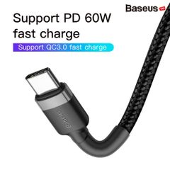 Cáp sạc nhanh & truyền data tốc độ cao Baseus Cafule C to C PD cho Smartphone/ Tablet / Macbook/ Laptop Type C (3A, 60W, Power Delivery, QC3.0 Quick Charge Cable)