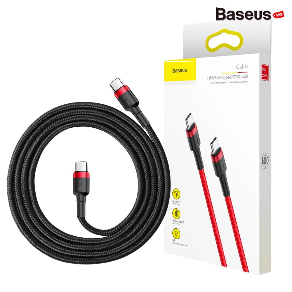 Cáp sạc nhanh & truyền data tốc độ cao Baseus Cafule C to C PD cho Smartphone/ Tablet / Macbook/ Laptop Type C (3A, 60W, Power Delivery, QC3.0 Quick Charge Cable)