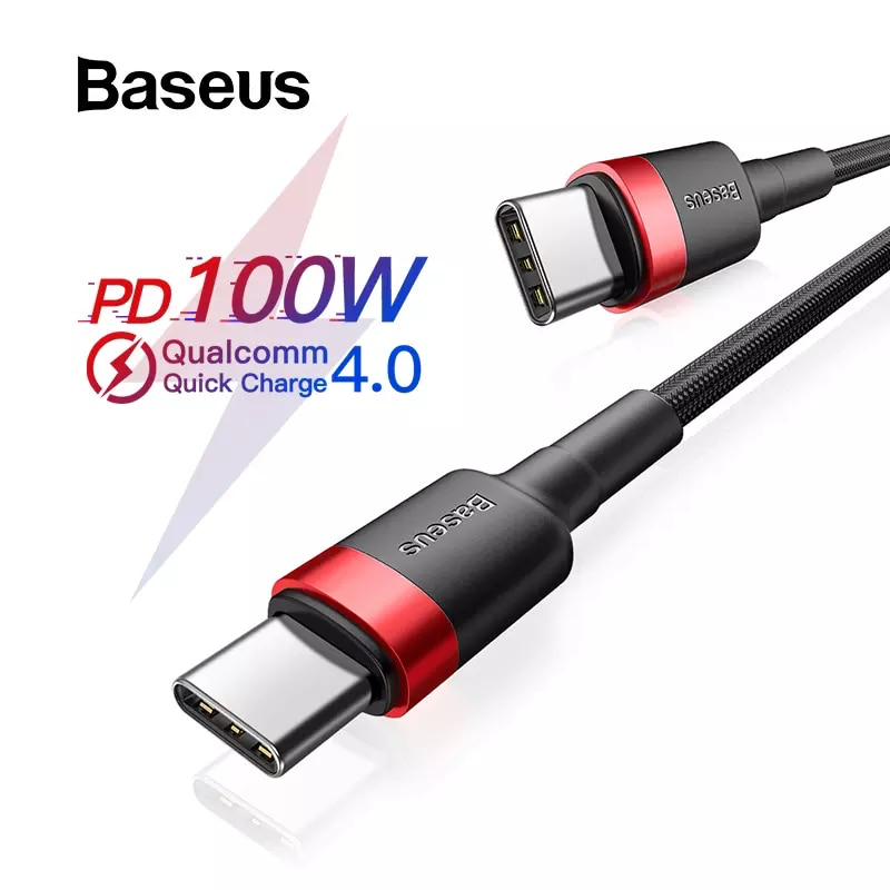 Cáp sạc nhanh C to C công suất 100W Baseus Cafule PD2.0 dùng cho iPad Pro/ Macbook/ Laptop/ Smartphone (100W, 20V/ 5A, 2m, Power Delivery, QC3.0 Quick Charge Cable)
