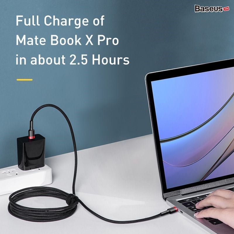 Cáp sạc nhanh C to C công suất 100W Baseus Cafule PD2.0 dùng cho iPad Pro/ Macbook/ Laptop/ Smartphone (100W, 20V/ 5A, 2m, Power Delivery, QC3.0 Quick Charge Cable)