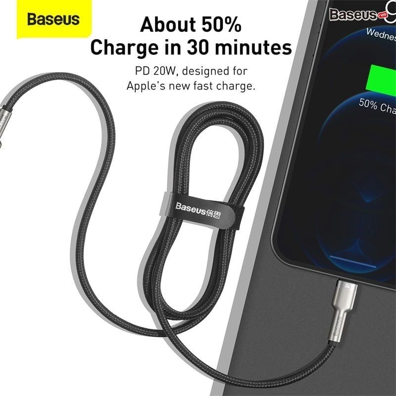 Cáp sạc nhanh C to Lightning 20W Baseus Cafule Metal cho iPhone 12 Series