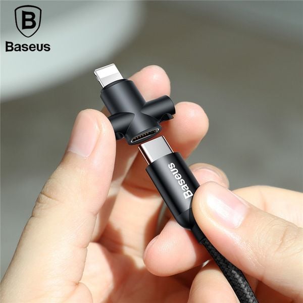 Cáp sạc nhanh Type C Baseus U-Shaped Portable LV298 tích hợp đầu chuyển Type C - Lightning/ Micro USB (2.4A, 23cm, Quick charge 3.0, with OTG Adapter)