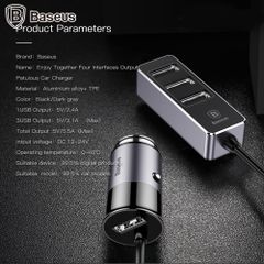 Bộ tẩu sạc đa năng dùng cho xe hơi Baseus LV111 (5.5A, 4 Port USB, Cáp dài 1.5M dùng cho cả ghế trước và sau xe)