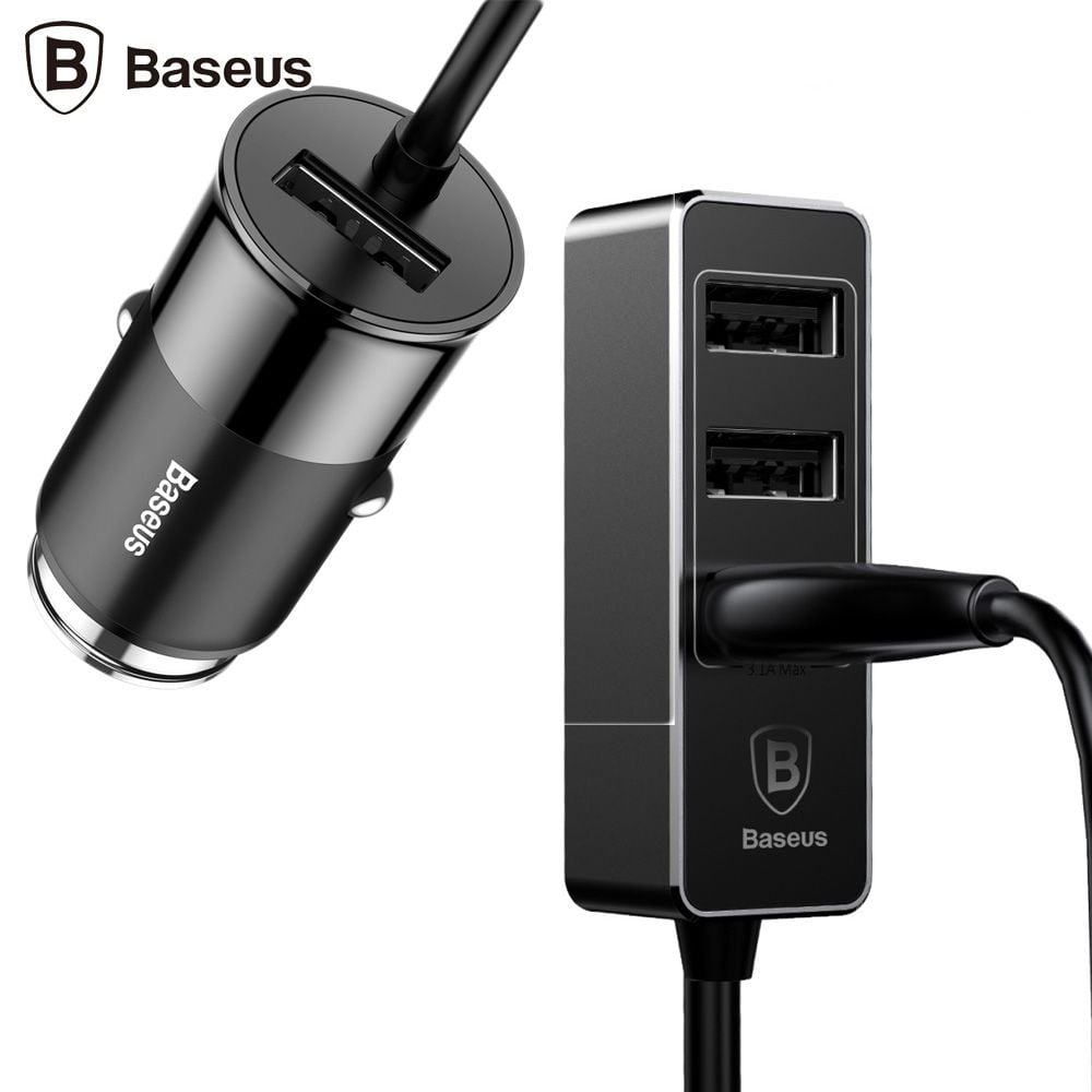 Bộ tẩu sạc đa năng dùng cho xe hơi Baseus LV111 (5.5A, 4 Port USB, Cáp dài 1.5M dùng cho cả ghế trước và sau xe)