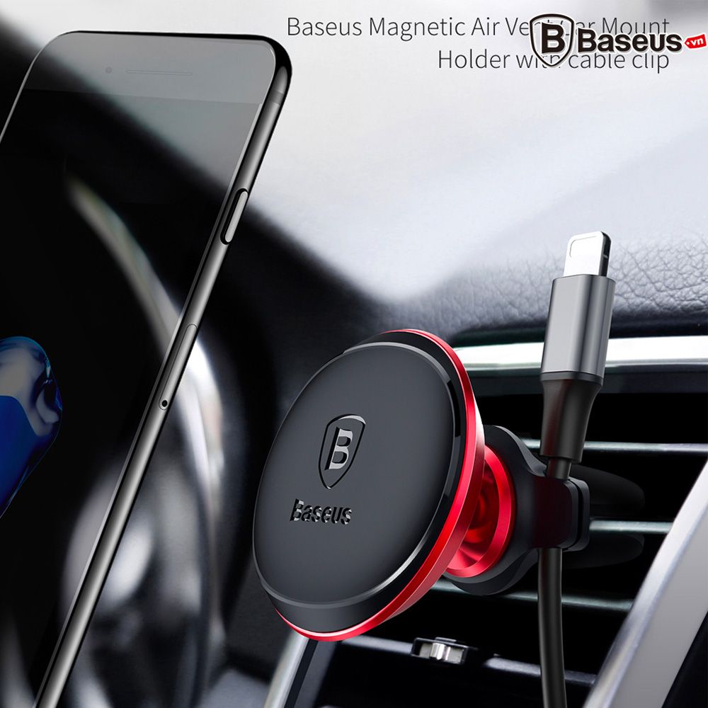 Bộ đế giữ điện thoại nam châm Baseus LV148 dùng cho xe hơi (Magnetic Air Vent Car Mount with Cable Clip Holder)