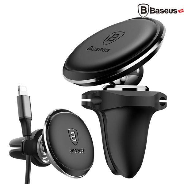 Bộ đế giữ điện thoại nam châm Baseus LV148 dùng cho xe hơi (Magnetic Air Vent Car Mount with Cable Clip Holder)