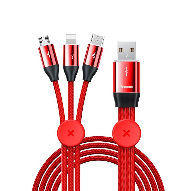 Cáp sạc 3 đầu Baseus Car Co-sharing Cable (USB Type A to USB Type C/Micro USB/Lightning, 3.5A Fast Charging & Sync Data Cable)