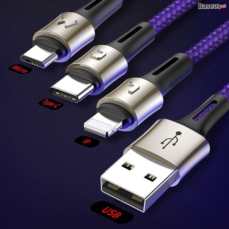 Cáp sạc và truyền dữ liệu siêu bền Baseus Caring Touch Selection 3 in 1 Cable ( USB Type A to USB Type C/ Micro USB/ Lightning  3.5A Fast Charging & Sync Data Cable)