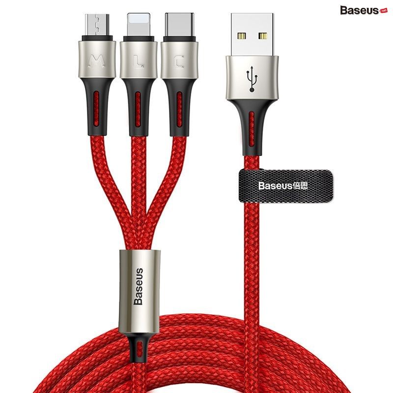 Cáp sạc và truyền dữ liệu siêu bền Baseus Caring Touch Selection 3 in 1 Cable ( USB Type A to USB Type C/ Micro USB/ Lightning  3.5A Fast Charging & Sync Data Cable)