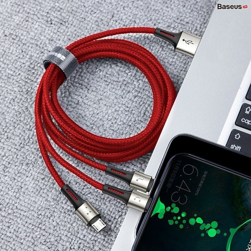 Cáp sạc và truyền dữ liệu siêu bền Baseus Caring Touch Selection 3 in 1 Cable ( USB Type A to USB Type C/ Micro USB/ Lightning  3.5A Fast Charging & Sync Data Cable)