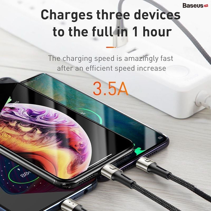 Cáp sạc và truyền dữ liệu siêu bền Baseus Caring Touch Selection 3 in 1 Cable ( USB Type A to USB Type C/ Micro USB/ Lightning  3.5A Fast Charging & Sync Data Cable)