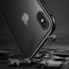 Ốp lưng nam châm Baseus Magnetic Metal Bumper Case cho iPhone X (Khung kim loại siêu bền , chống va đập - Mặt lưng kính cường lực )