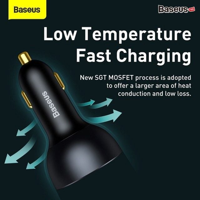 Tẩu Sạc Nhanh Công Suất Cao Baseus Multi Port Car Fast Charger 160W (USB + Dual Type C Port, Tặng Kèm Cáp C to C 100W, Quick Charge™ 5.0)