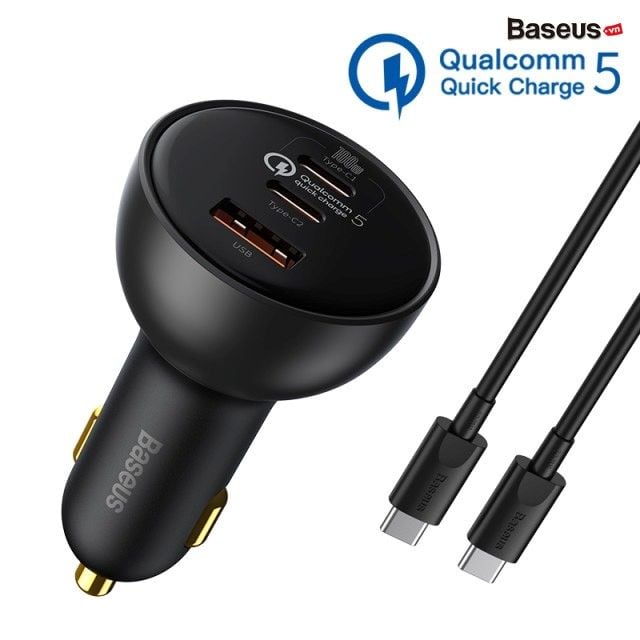 Tẩu Sạc Nhanh Công Suất Cao Baseus Multi Port Car Fast Charger 160W (USB + Dual Type C Port, Tặng Kèm Cáp C to C 100W, Quick Charge™ 5.0)